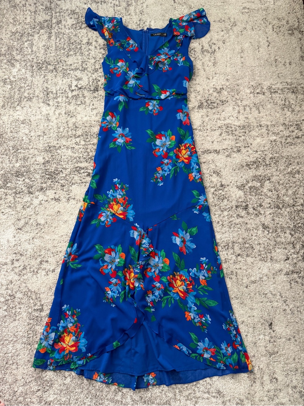 Ralph Lauren Royal Blue Floral Wrap Maxi Dress
